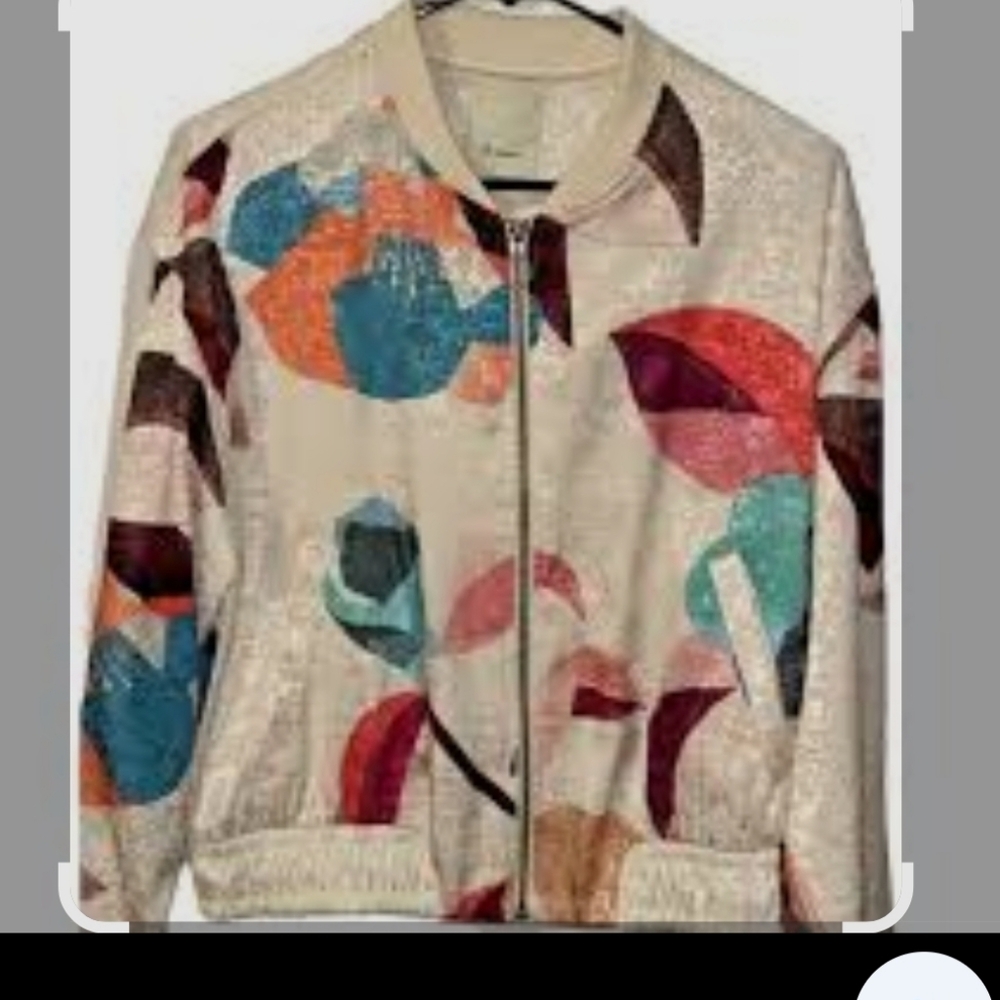 ANTHROPOLOGIE levenses Multicolor Abstract Bomber Jacket,SZ M. - Picture 4 of 8